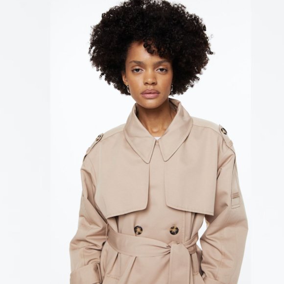 H&M Double-breasted Trench Coat Beige Sz XS NWT - Picture 5 of 10